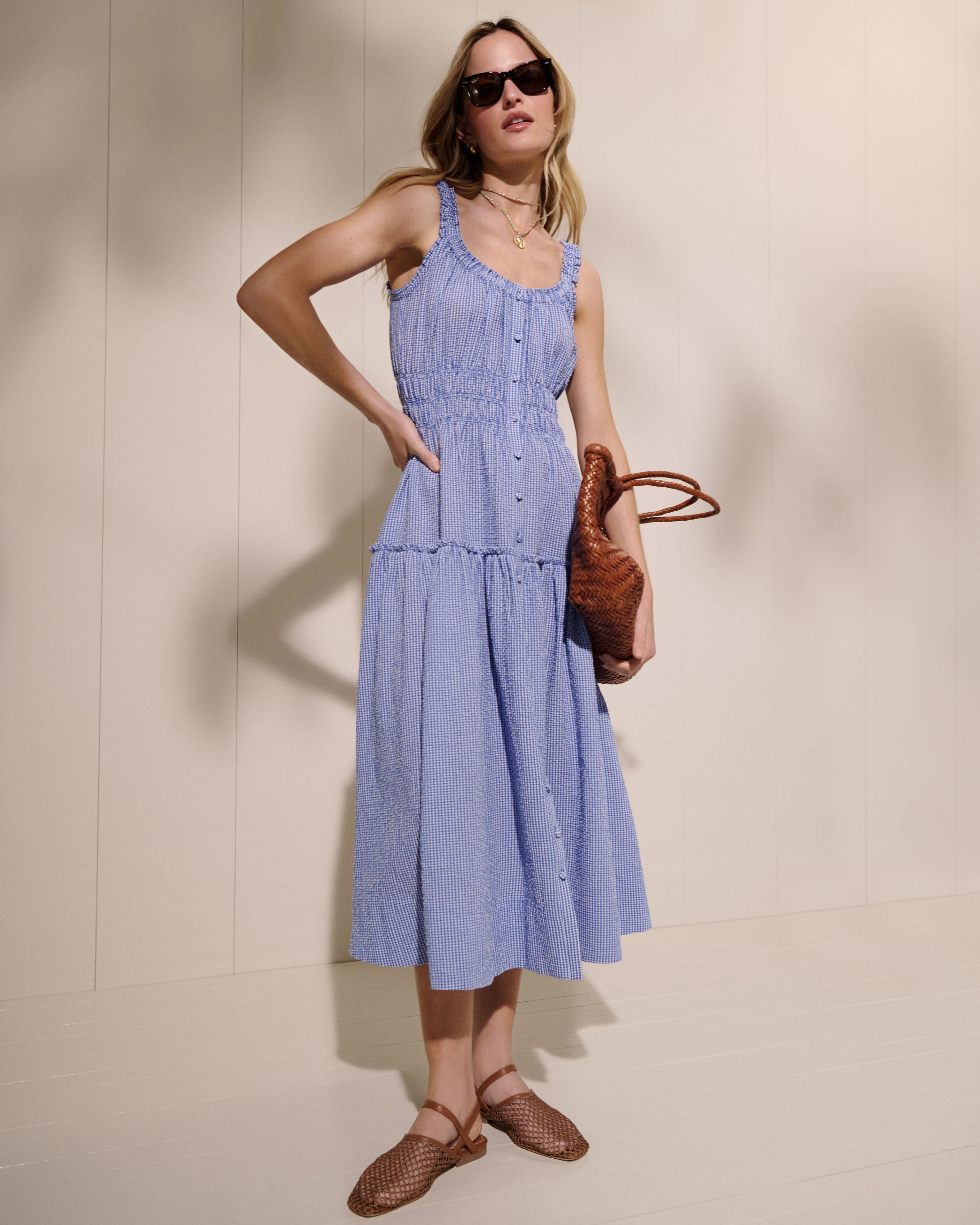 Blue and White Gingham Seersucker Landis Maxi Dress | Tuckernuck (US)