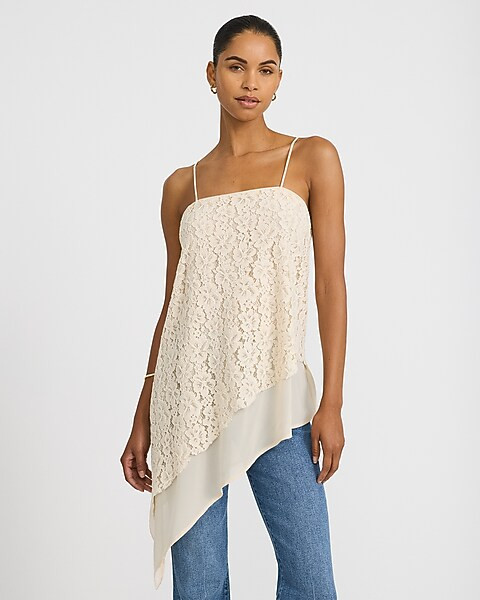 Lace Asymmetrical Hem Tunic Cami | Express