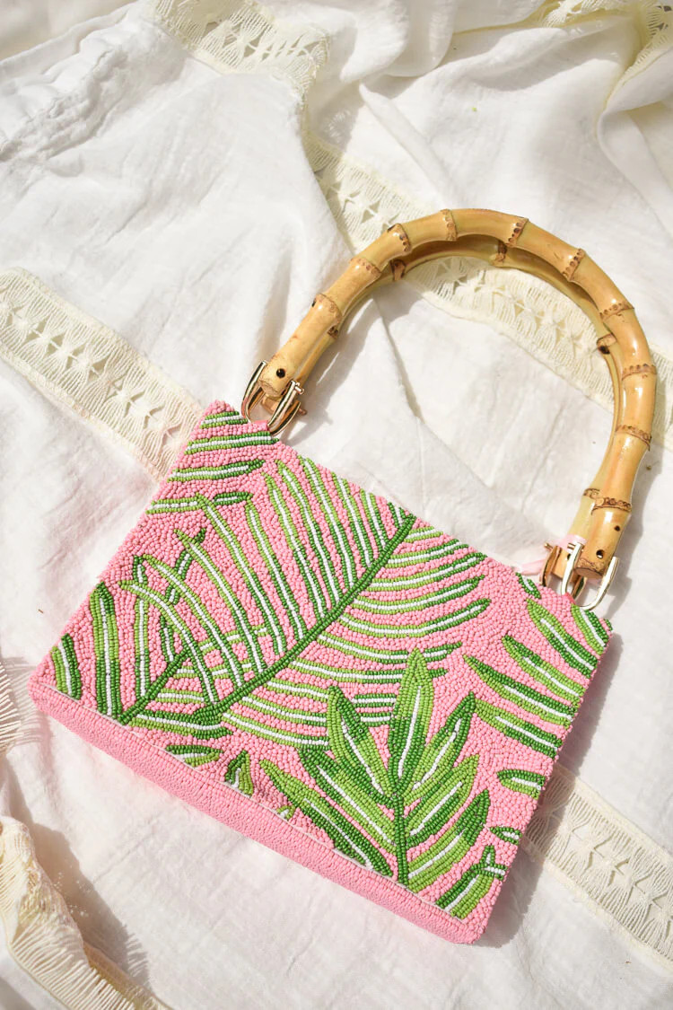 Beaded Palm Leaf Bag with Bamboo Handles | Confête