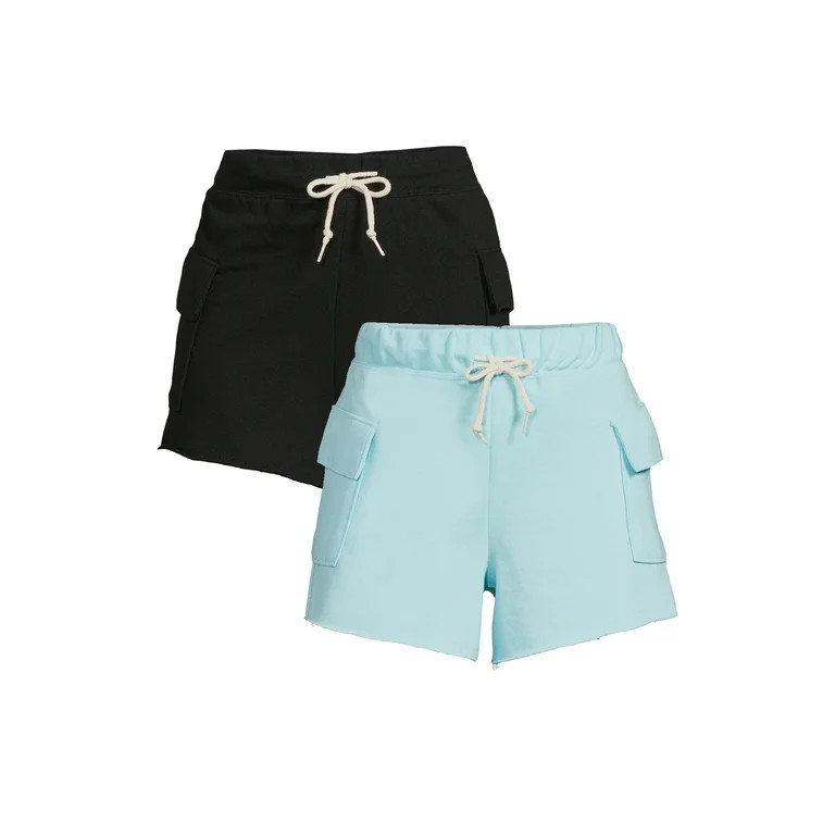 No Boundaries Juniors' High-Rise French Terry Cargo Shorts, 2-Pack | Walmart (US)