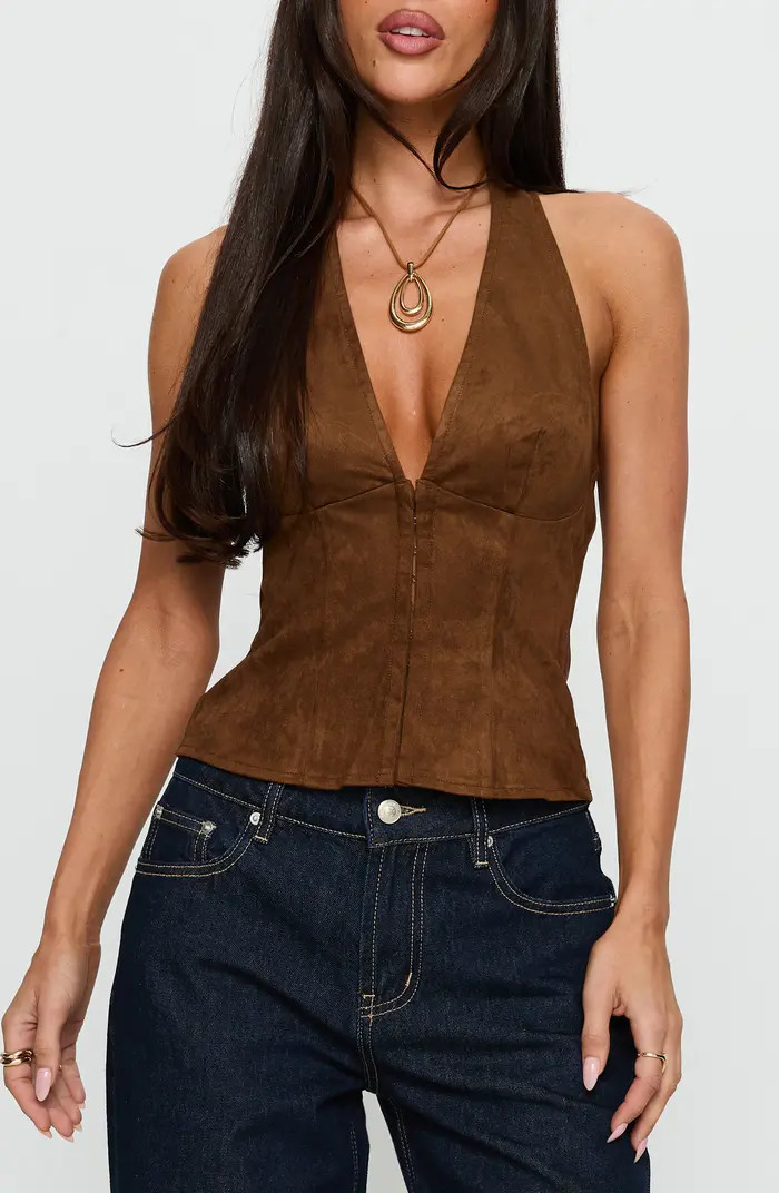 Dalyah Faux Suede Corset Halter Top | Nordstrom