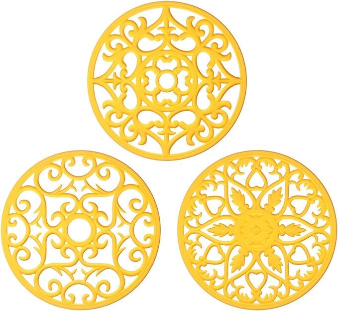 ME.FAN 3 Set Silicone Multi-Use Intricately Carved Trivet Mat - Insulated Flexible Durable Non Sl... | Amazon (US)