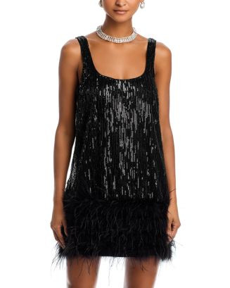 AQUA Ostrich Feather Sequin Mini Dress - Exclusive  | Bloomingdale's Women | Bloomingdale's (US)