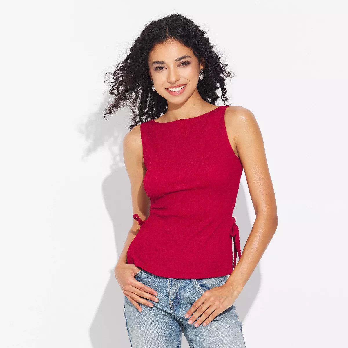 Women's Side-Tie Knit Tank Top - Wild Fable™ Dark Red L | Target