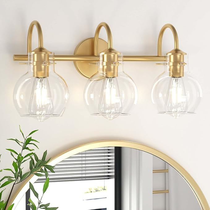 PAIHOME Gold Bathroom Vanity Light, Gold Vanity Light 3 Light Gold Bathroom Light Fixtures Brushe... | Amazon (US)