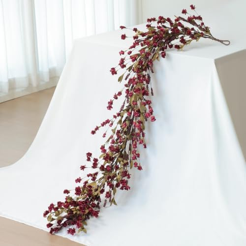 Mizii Burgundy Artificial Flower Garland 6FT Fake Wildflower Floral Garland Hanging Vines Spring ... | Amazon (US)