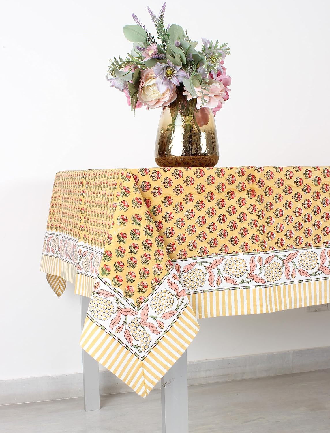 Ridhi Mustard Yellow 72X190 Inches Rectangle 100% Cotton Hand Block Print Tablecloth Washable Hal... | Amazon (US)