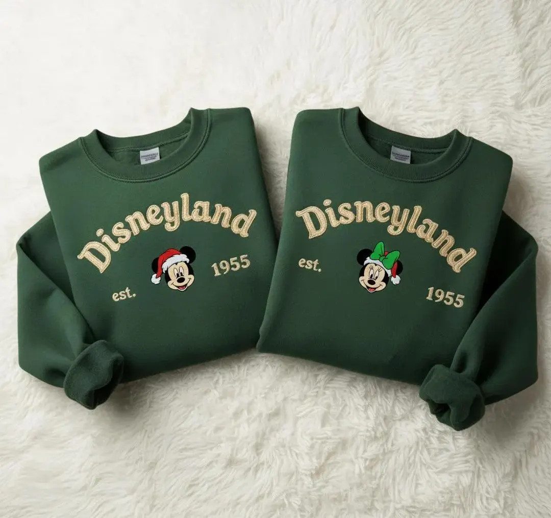 Embroidered Disneyland Couple Christmas Sweatshirt, Mickey and Friends Holiday Sweater, Disney Fa... | Etsy (US)