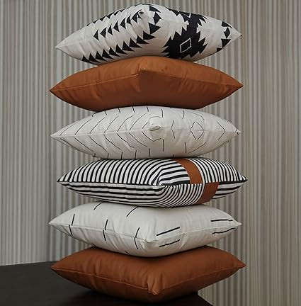 EFOLKI Decorative Throw Pillow Covers and Cases 18x18 inch Set of 6, Modern Design Cotton and Fau... | Amazon (US)
