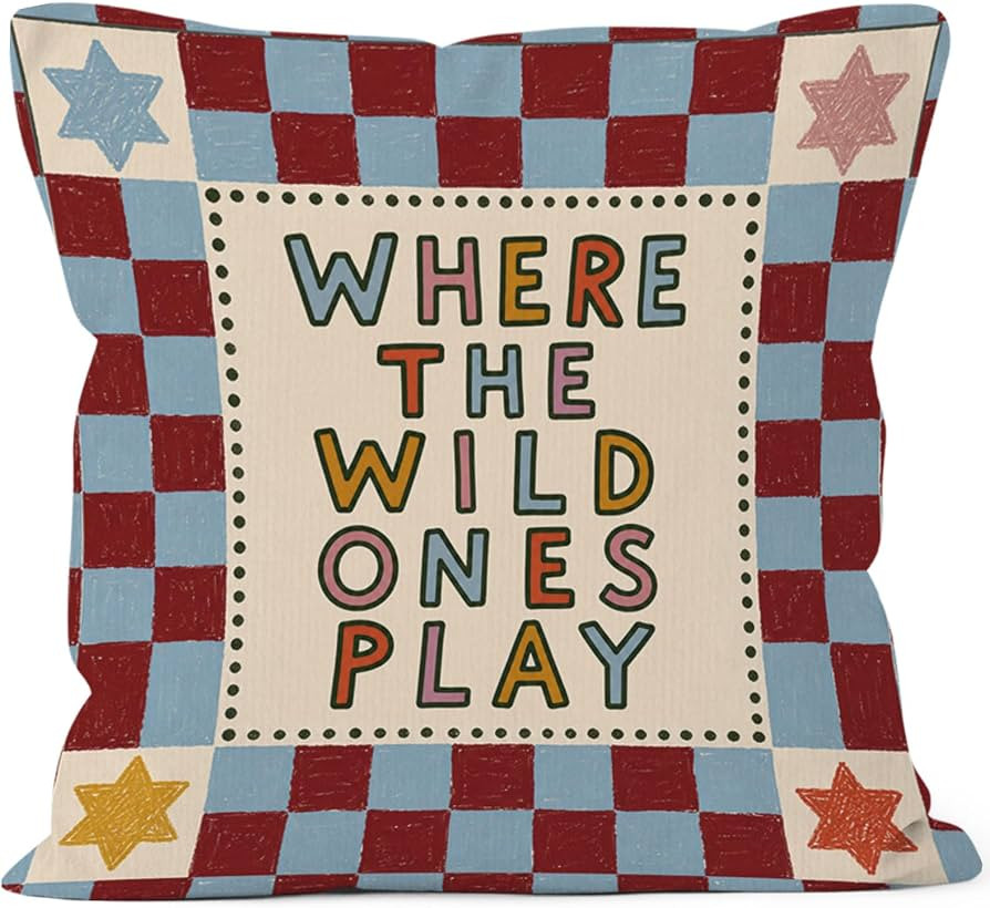 Kids Playroom Throw Pillow Cover 18x18, Kids Room Decor Pillow Cases for Boys Girls, Red Blue Che... | Amazon (US)