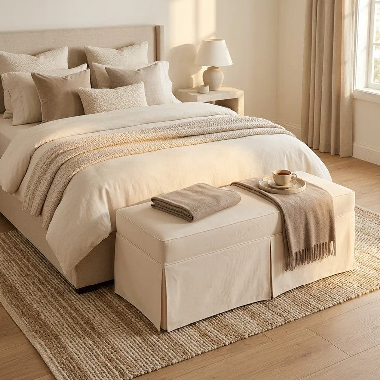 My Texas House Clementine Upholstered Skirted Bench, Taupe | Walmart (US)
