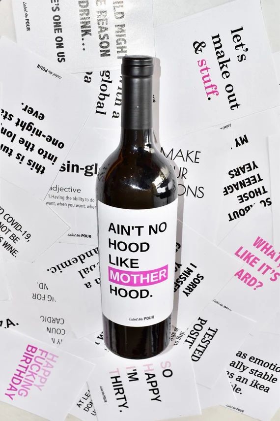 Aint no hood like mother hood, FUNNY WINE LABEL, mothers day, gift for her, gift for mom,best fri... | Etsy (US)