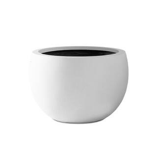 20 in. W Round Lightweight Pure White Concrete Metal Planter Pots, Seamless with Drainage Hole for Home and Garden | The Home Depot