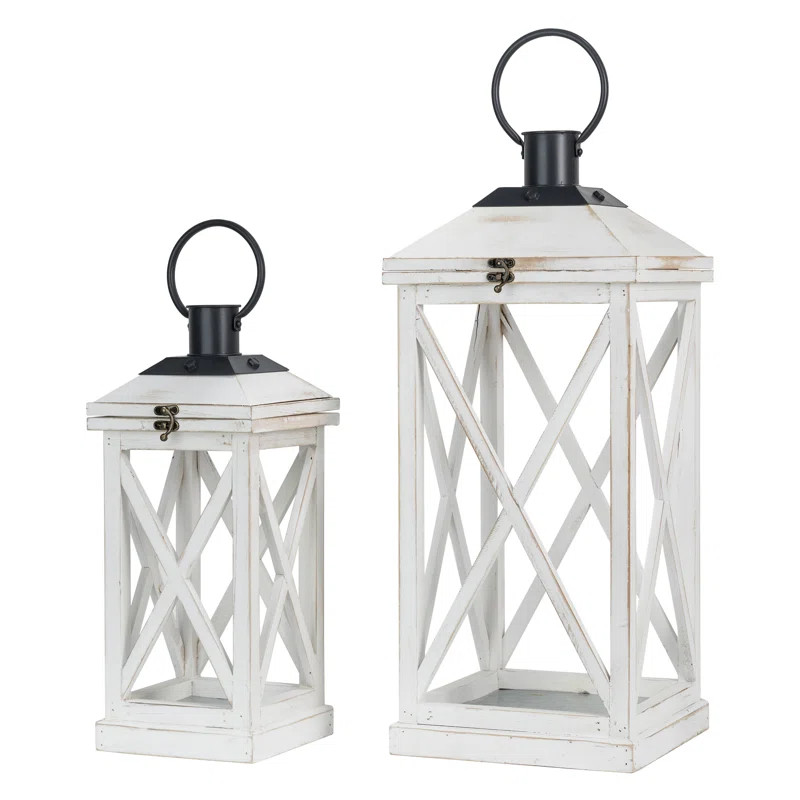 Berau 2 Piece Wood Tabletop Lantern Set (Set of 2) | Wayfair North America