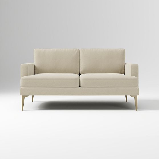 Andes 60in Sofa, Performance Washed Canvas Sand, Blackened Brass | West Elm (US)