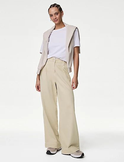 Lyocell™ Blend Pleated Wide Leg Trouser | Marks and Spencer US