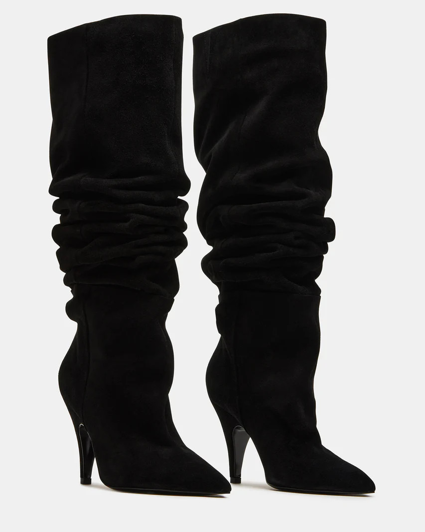 BELLAMIE Black Suede Knee-High Pointed Toe Boot | Women's Boots | Steve Madden (US)