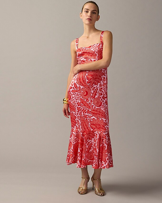 Collection fitted luster crepe flare-hem dress in coral floral print | J. Crew US