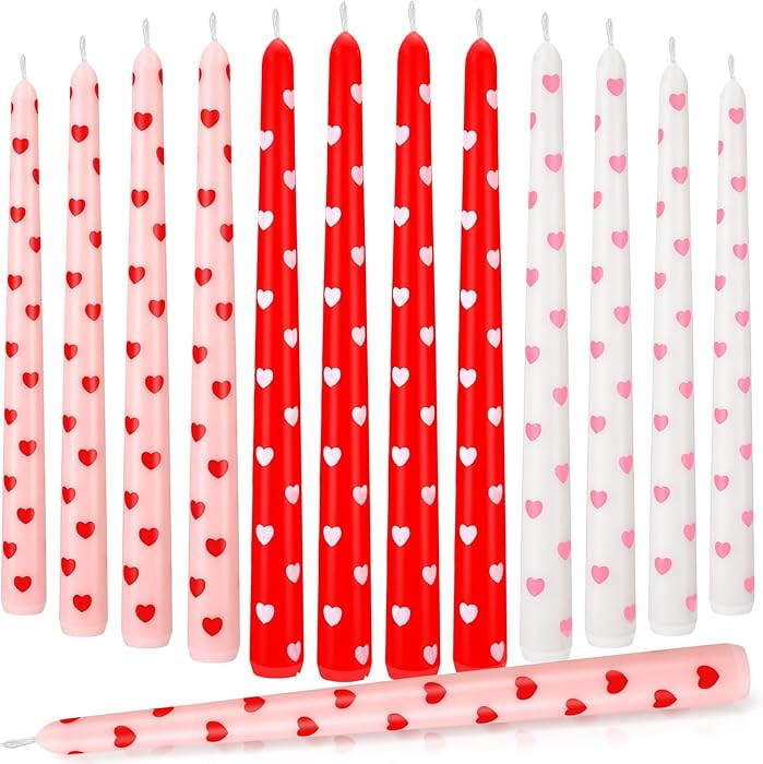 12 Pcs Valentine Taper Candles 10 Inch Heart Candlesticks Red Pink and White Heart Candles Valent... | Amazon (US)
