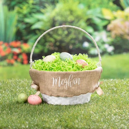 The Holiday Aisle® Brown Burlap Lined Easter Basket With Custom Name Embroidered In Taupe Thread... | Wayfair North America