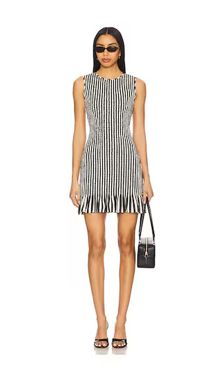 Belle Smocked Mini Dress in Black & Macadamia Micro Stripe | Revolve Clothing (Global)