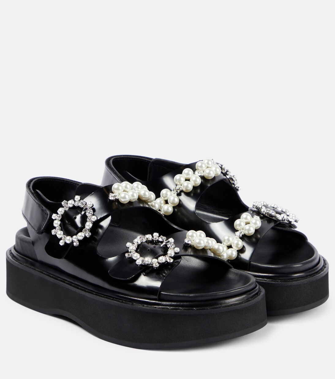 Faux pearl-embellished leather platform sandals | Mytheresa (UK)