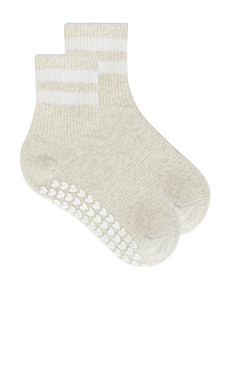 WellBeing + BeingWell Striped Half Crew Grip Sock in Oat Heather White from Revolve.com | Revolve Clothing (Global)