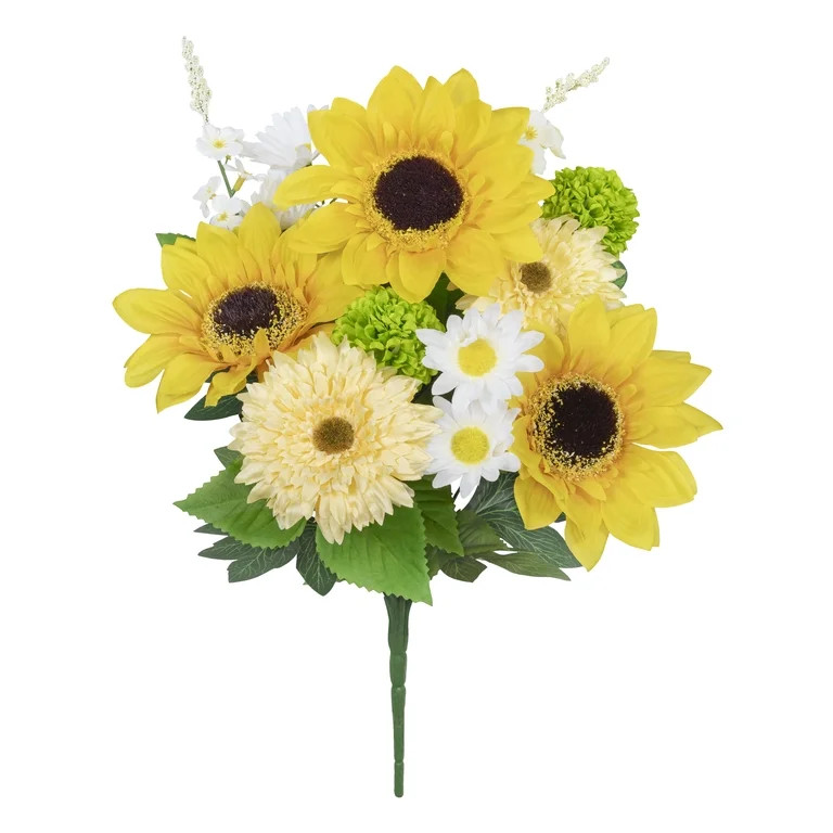 18-inch Artificial Silk Yellow Sunflower Mixed Summer Bouquet, for Indoor Use, by Mainstays | Walmart (US)