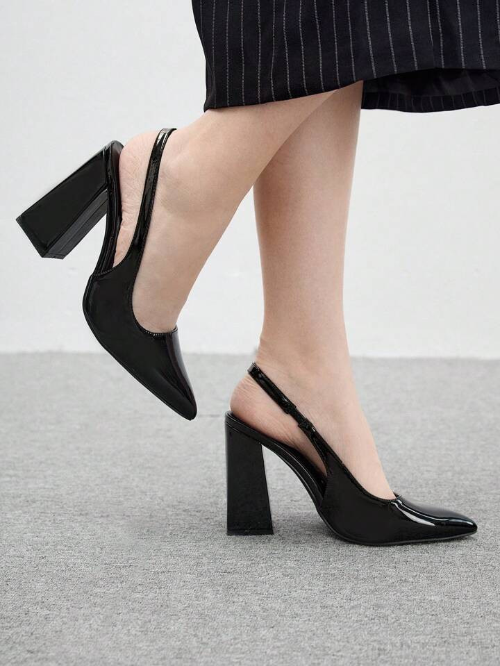 CUCCOO BIZCHIC Women's Simple Basic Pointed Toe Strap Chunky Heel Shoes, Suitable For Commute, Dating, Party, Holiday Events Spring Shoes Spring Break Easter | SHEIN