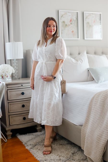 White Dress
Maternity 
Spring Outfit 
Summer Outfit 
Vacation outfit 
Sandals

#LTKGiftGuide #LTKfindsunder100 #LTKsalealert