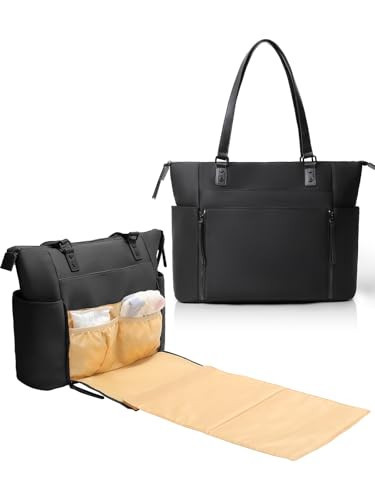 MOMINSIDE Neoprene Diaper Bag Tote, Diaper Bag Backpack,with 14 Pockets, Large Capacity Travel Baby Bag for Mom, Convertible Diaper Tote, Detachable Changing Pad,Black | Amazon (US)