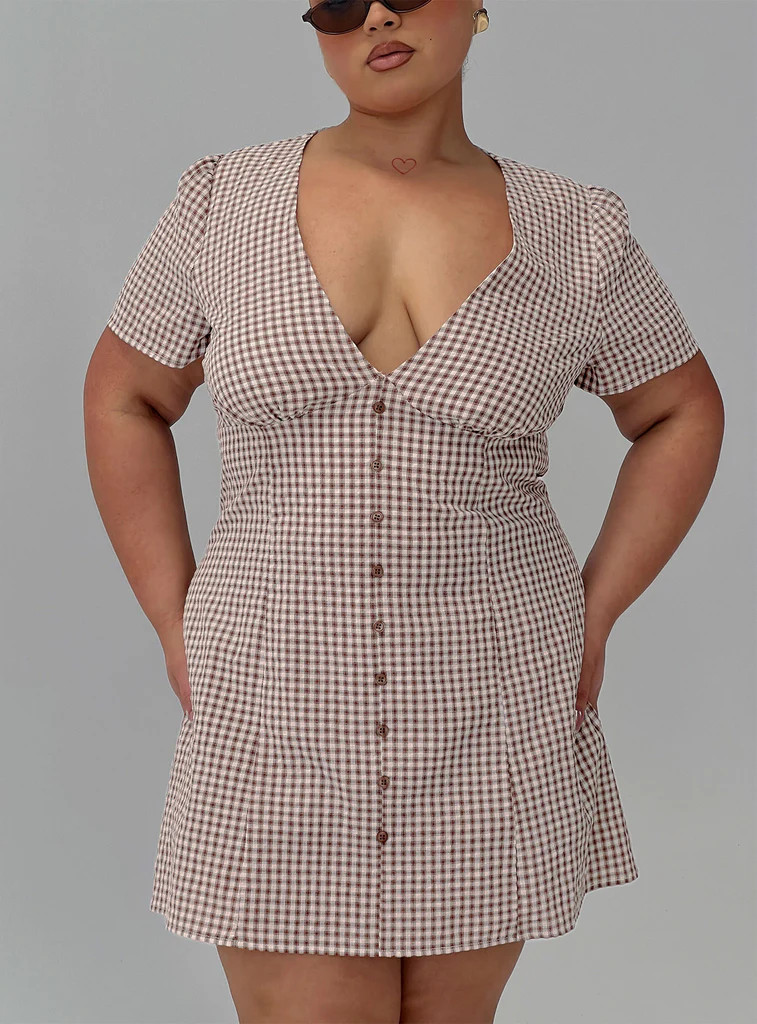 Loveliness Playsuit Brown Check Curve | Princess Polly US