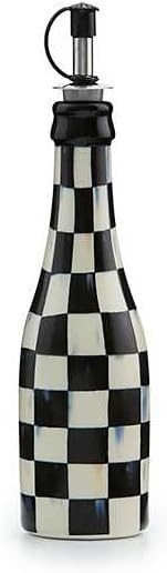 MACKENZIE-CHILDS Farmhouse Oil Cruet, Ceramic Oil-Dispenser Bottle, Black-and-White Courtly Check | Amazon (US)