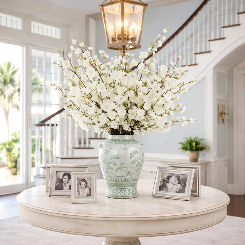 Green Village Scene Cherry Blossom Arrangement | The Enchanted Home