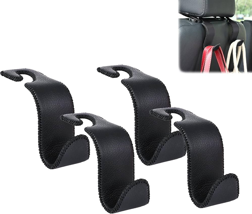 Amooca Black Leather Car Seat Headrest Hook 4 Pack | Amazon (US)