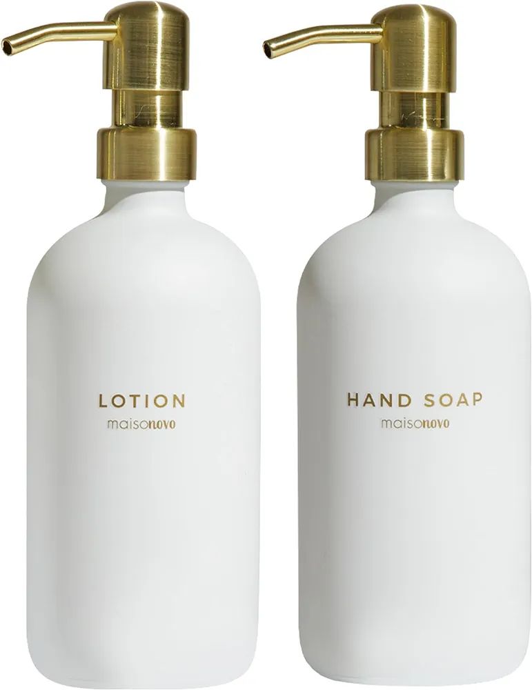 MaisoNovo Glass Soap Dispenser with Pump | White Bottles-Gold Soap Dispenser Bathroom Set of 2 | ... | Amazon (US)