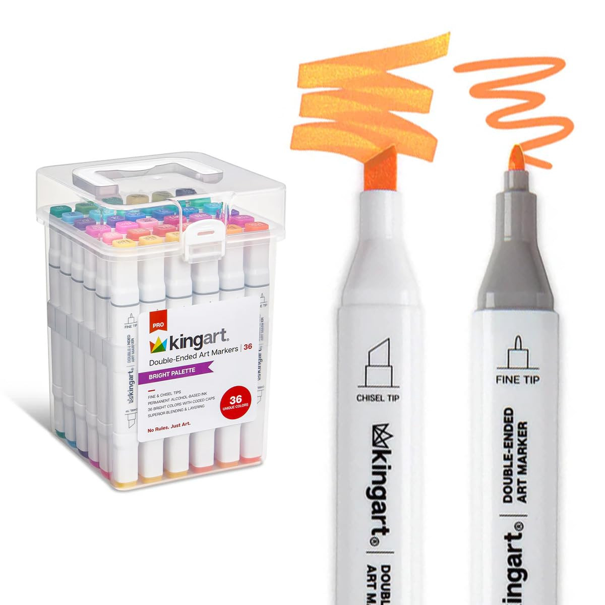 KINGART Marcadores artísticos de doble punta, puntas finas y de cincel, a base de alcohol, 36 co... | Amazon (US)