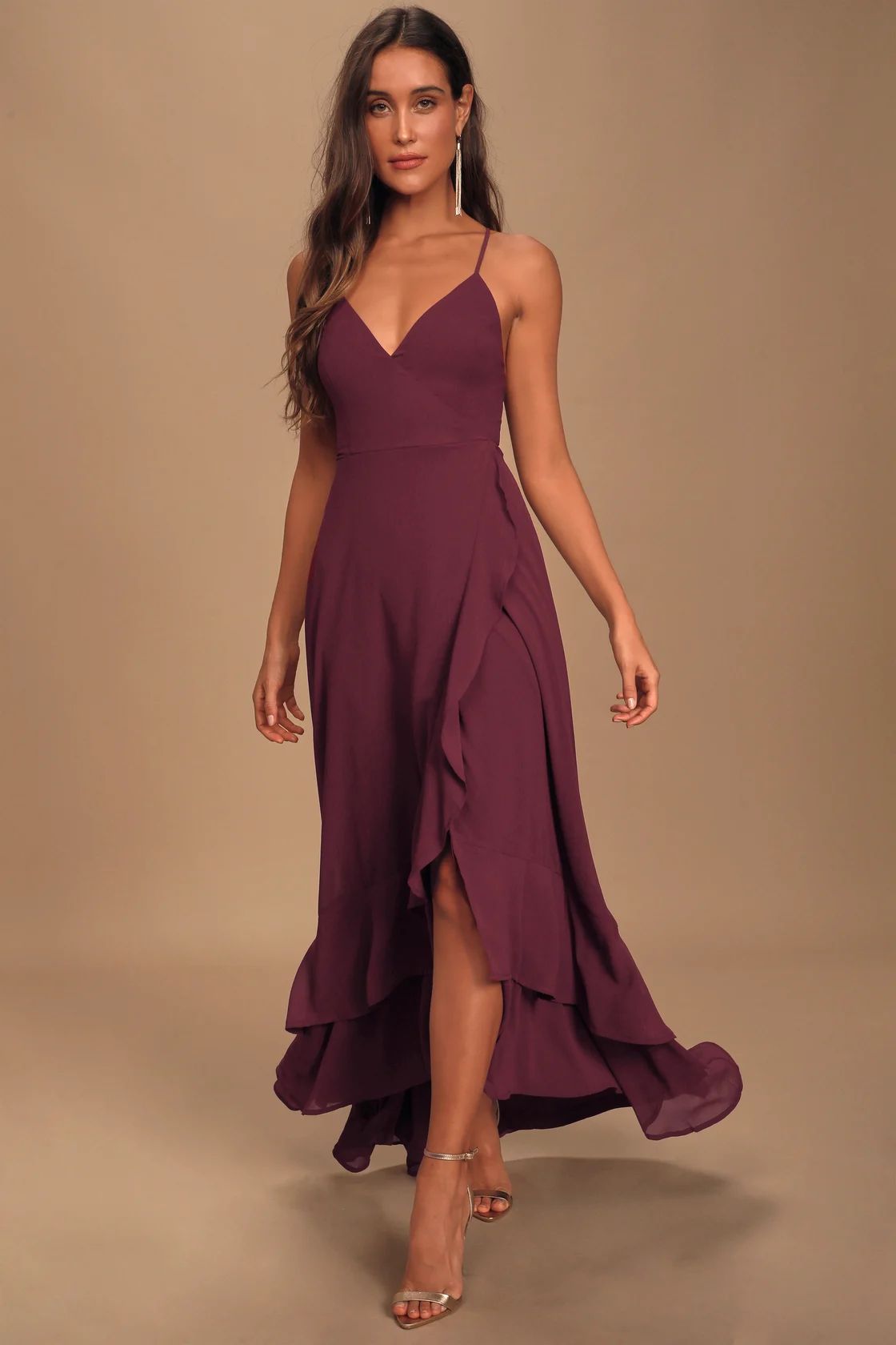 In Love Forever Plum Lace-Up High-Low Maxi Dress | Lulus (US)
