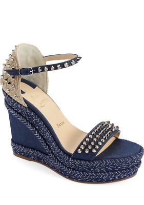 Christian Louboutin Mad Monica 120 Blue Denim Platform Wedge Sandal Heel Pump 38  | eBay | eBay US