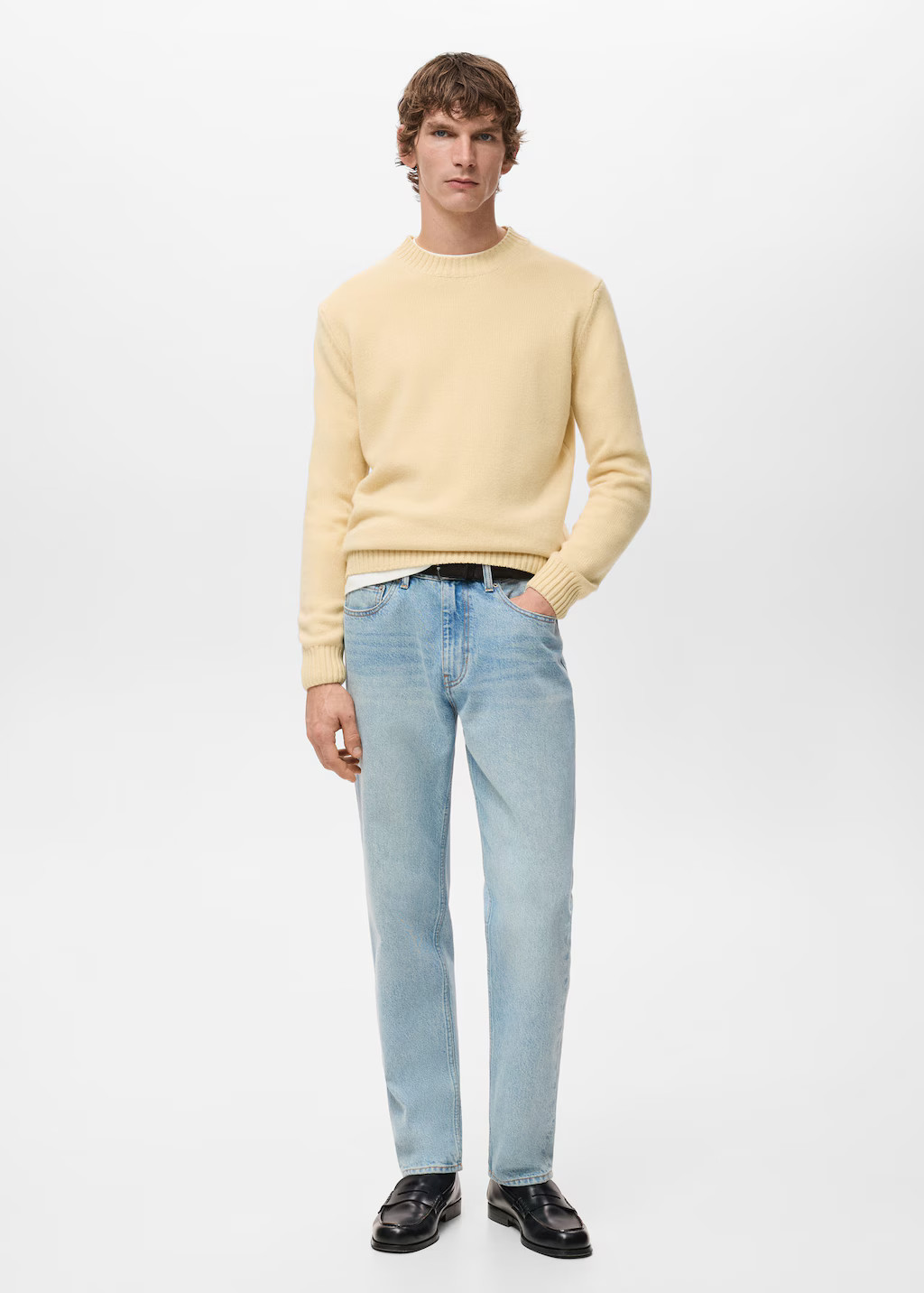 100% Italian wool knitted sweater pastel yellow - Man - M - MANGO MAN | Mango (US/MX/AU)