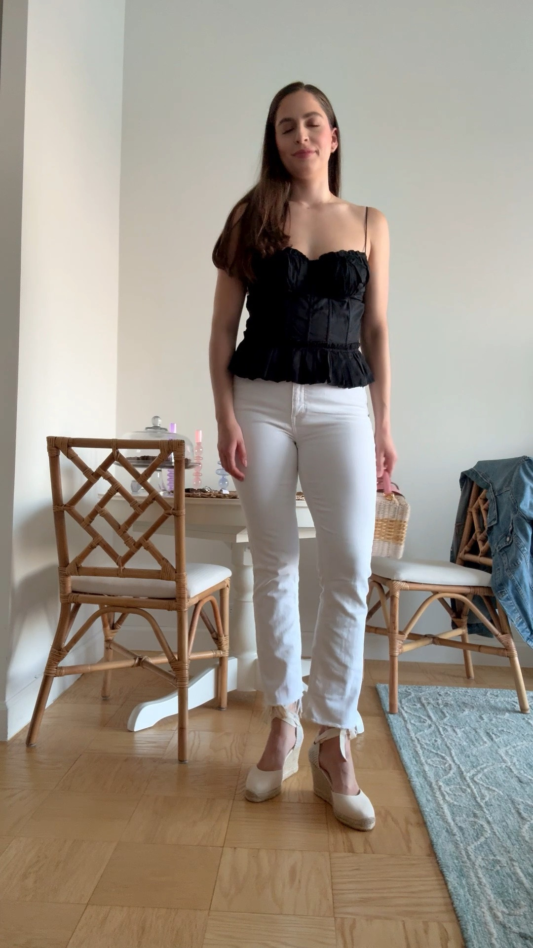 Spring date night outfit, summer date night outfit, date night, white jeans, corset, straw bag, wicker bag, espadrilles, espadrille wedges

#LTKSeasonal #LTKootd #LTKTall