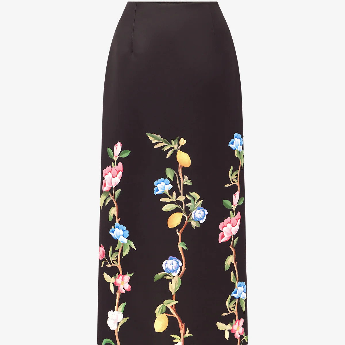 Quinn Midi Skirt - Lemon Vine Print in Ebony | LEO LIN US
