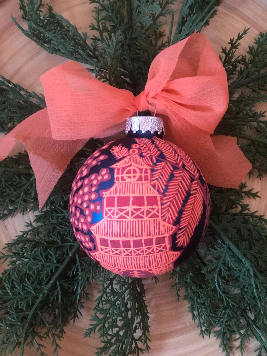 Handpainted Ornament, Navy and Peach- Chinoiserie Christmas Ornaments, Hand Painted, Grandmillenn... | Etsy (US)