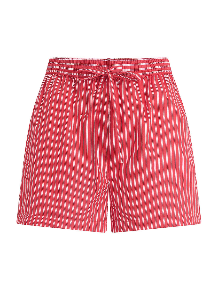 Women's The Boxer Pinstriped Cotton Shorts - Cherry Red White Stripe - Size XS | Saks Fifth Avenue