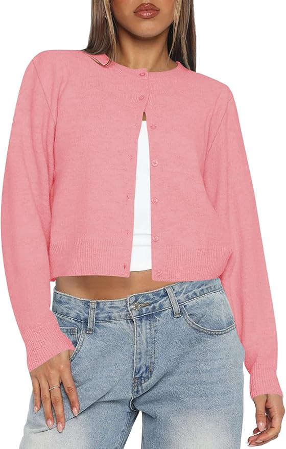 Kistore Womens Cropped Cardigan Sweaters Lightweight Long Sleeve Button Up Knit Cardigan Fashion ... | Amazon (US)