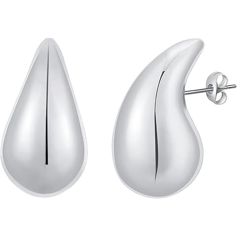 Chunky Gold Hoop Earrings for Women Lightweight Teardrop Dupes Earrings 925 Sterling Silver Post ... | Amazon (US)