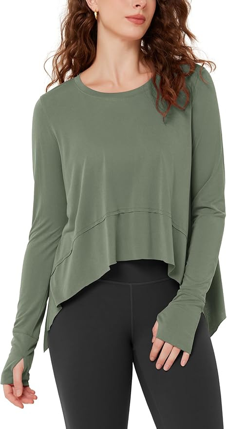 ODODOS Long Sleeve Tee for Women with Thumb Hole Athletic Gym Workout Crop Tops Yoga Shirts | Amazon (US)