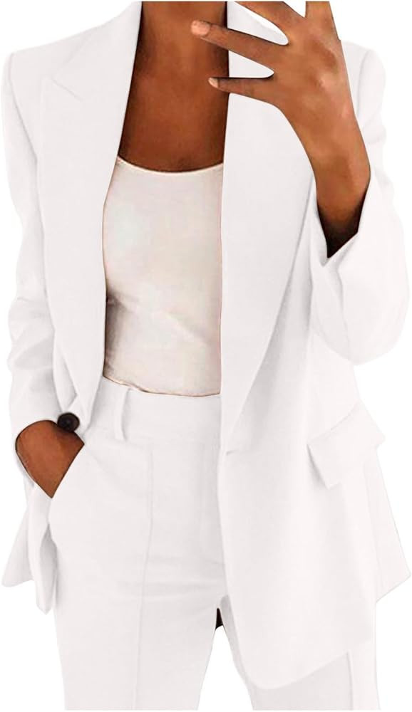 2 Piece Sets For Women Business Casual Open Front Long Sleeve Blazer Jackets And High Waisted Wid... | Amazon (US)