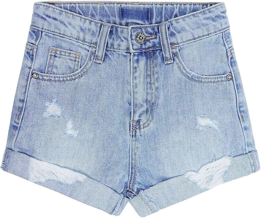 KIDSCOOL SPACE Girls Slim-fit Denim Shorts,Ripped Simple Design Summer Half Jeans Pants | Amazon (US)