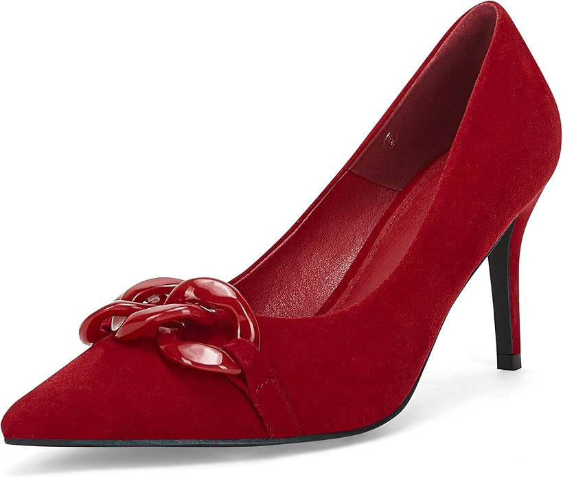 Womens Stiletto High Heels Pumps Closed Pointed Toe Slip On Office Wedding Pump Shoes with Chain | Amazon (US)